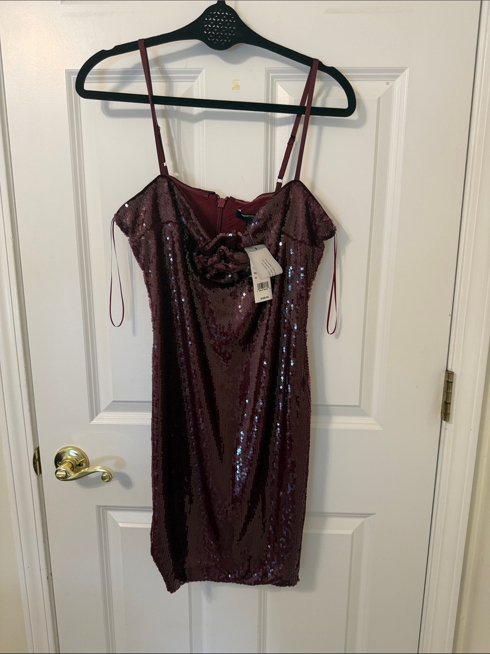 French Connection Plum Sequin Spaghetti-Strap Mini Dress with Floral 10 NWT